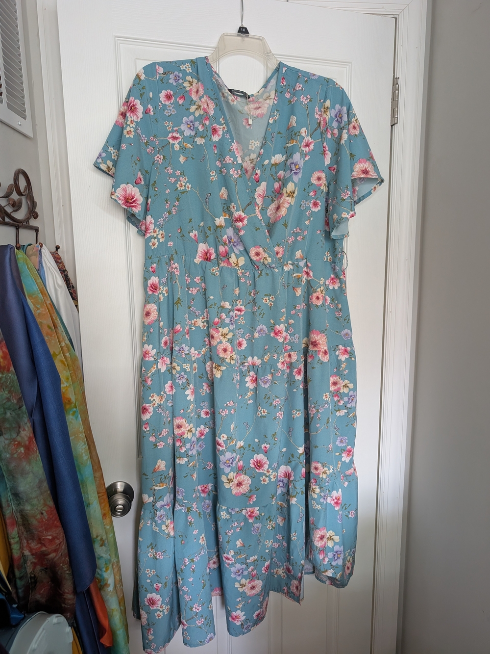 BloomChic Dusty Teal Floral Wrap-Style Midi Dress 22